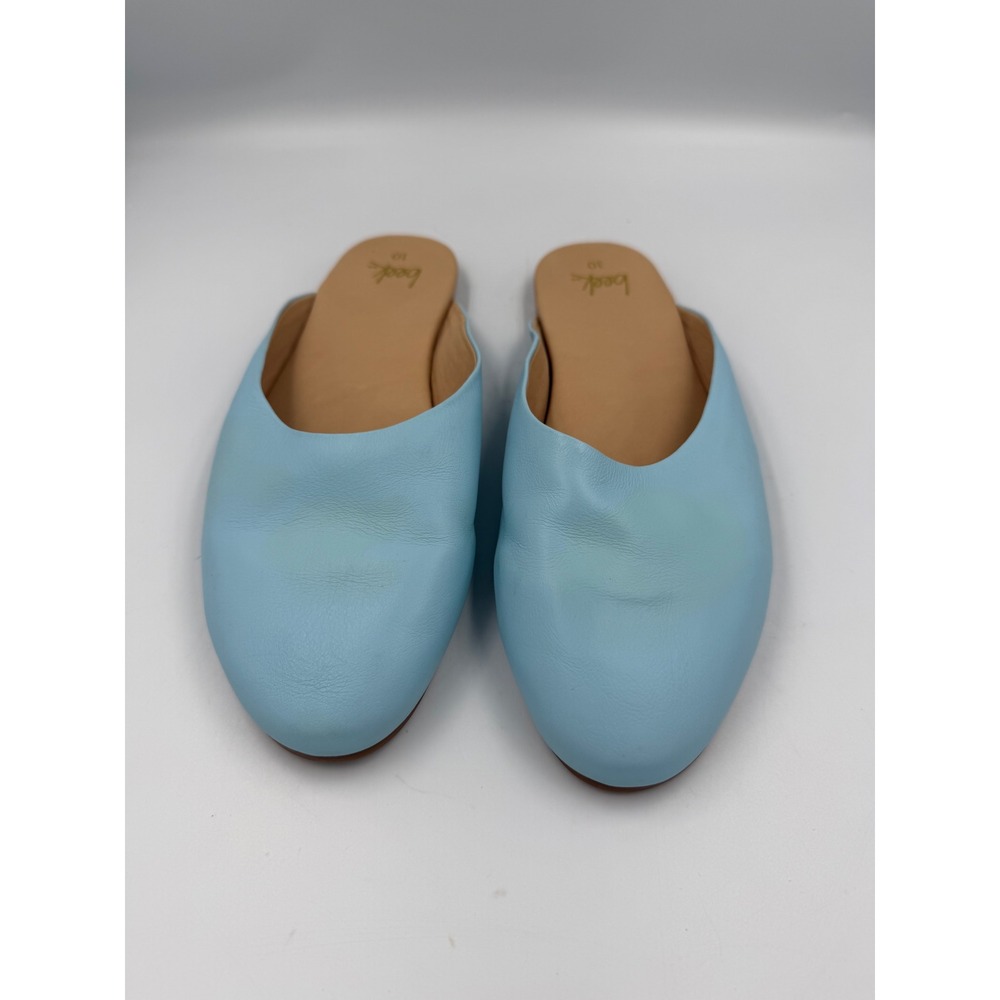 Beek Finch Light Blue Leather Mules Slides Flats Womens Size 10